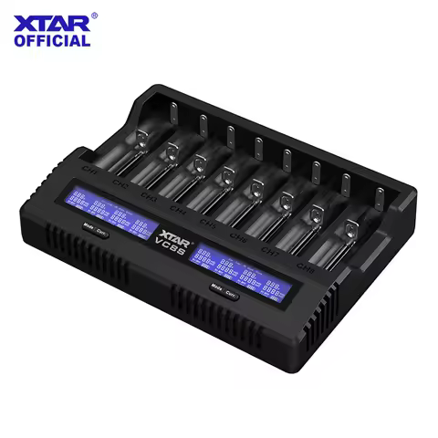 XTAR VC8S Smart Battery Charger - 8-Slot, Fast Charging, Battery Testing, Wide Compatibility with 3.6/3.7V Li-ion and 1.2V Ni-MH