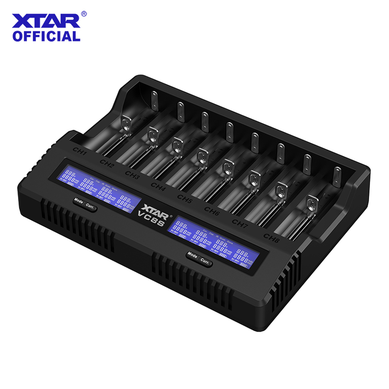  XTAR VC8S Smart Battery Charger - 8-Slot, Fast Charging, Battery Testing, Wide Compatibility with 3.6/3.7V Li-ion and 1.2V Ni-MH 