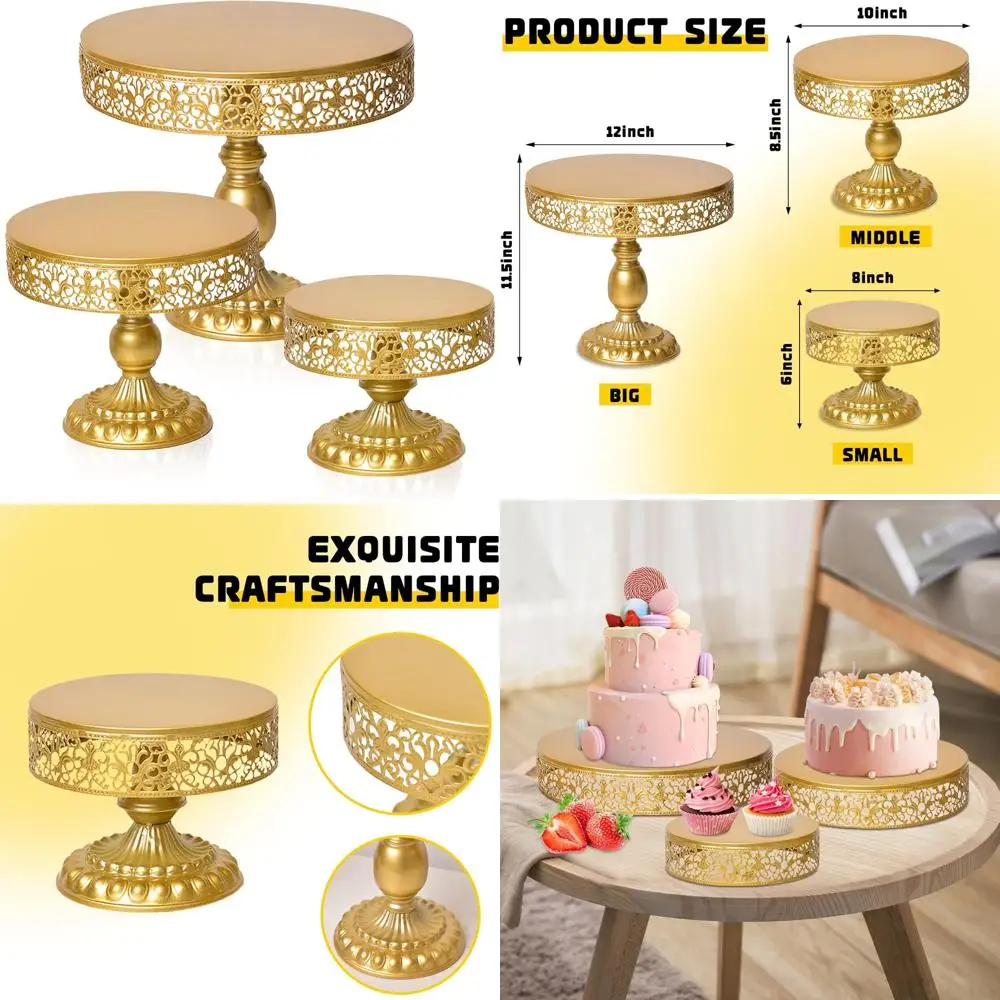 

Round Gold Cake Stand Set for Dessert Displays, Ideal for Weddings, Birthdays, and Corporate Events
