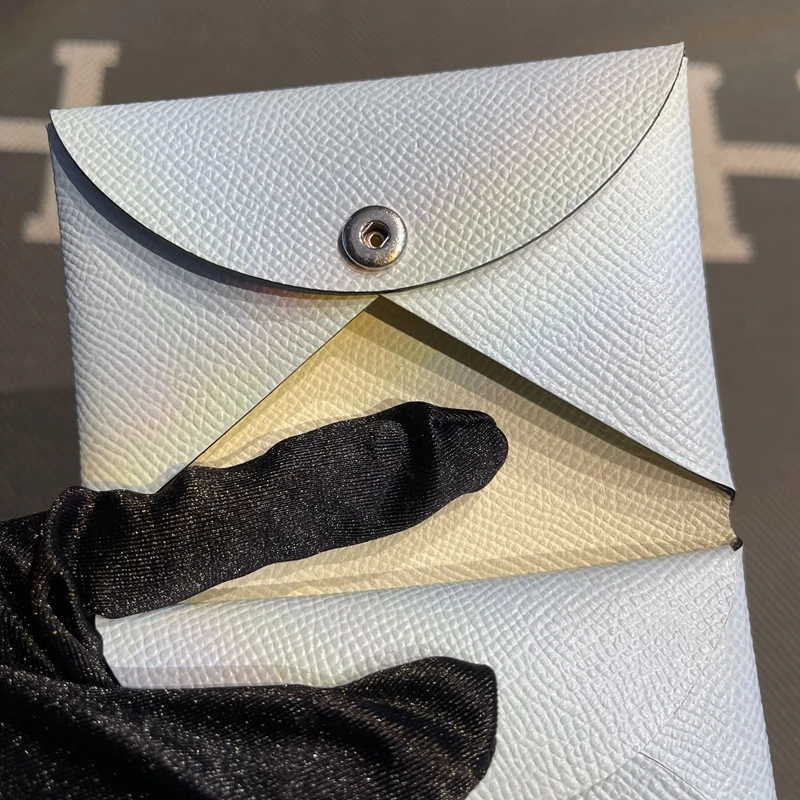Leather Coin Key Document Wallet Practical Card Holder Hard Coin Purse Key Bag Milk Cream White Fog Blue Leather Goods