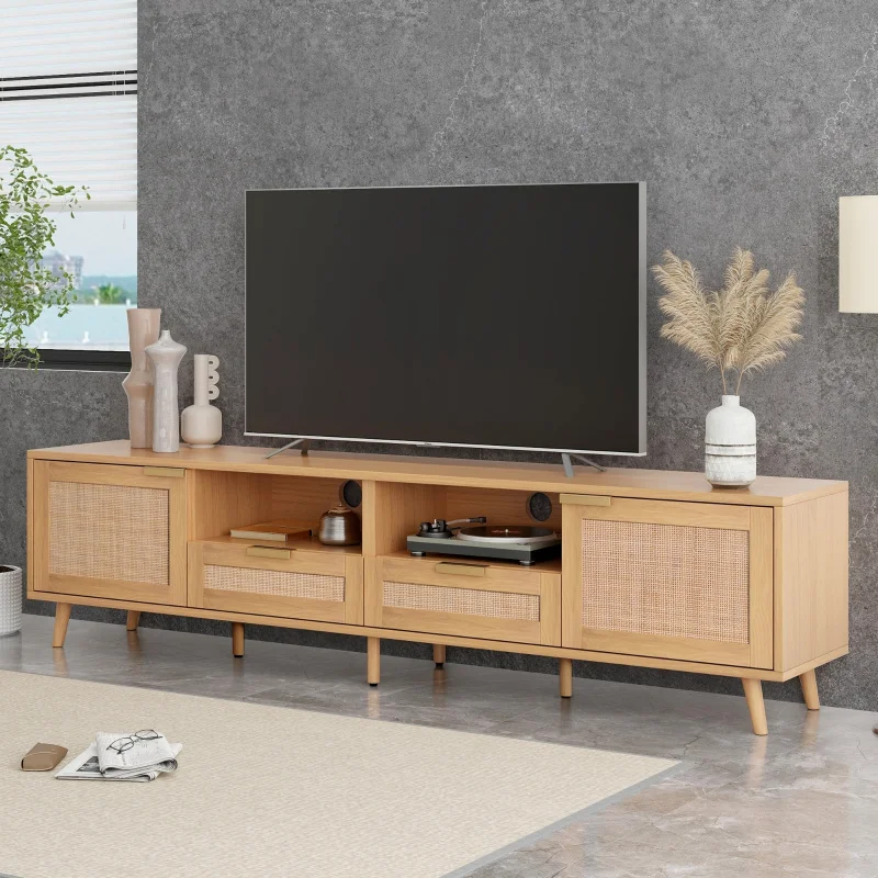 American style Rattan TV Stand For TVs Up To 85'' Modern Farmhouse Media Console Center living room cabinet Shipping from USA