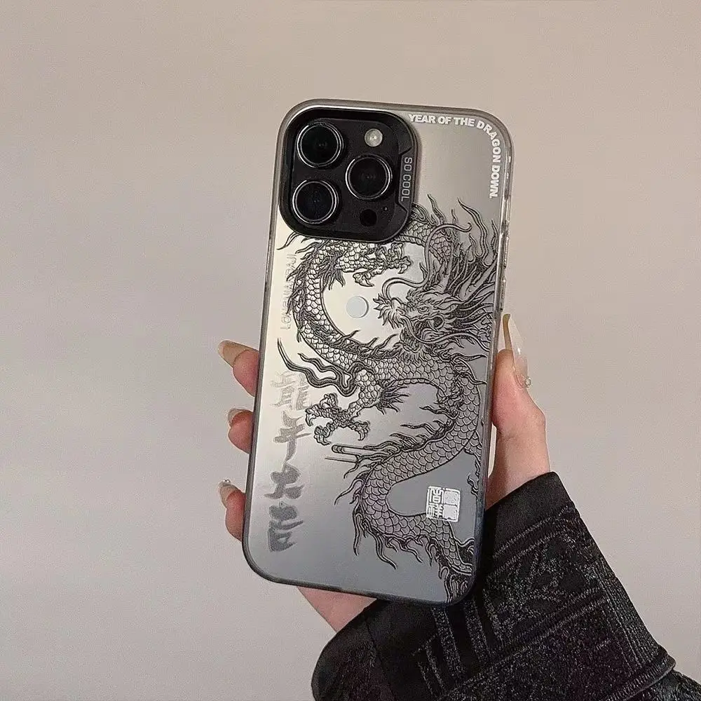 Oriental Style Happy Chinese New Year 2024 Dragon Totem Silvering Shockproof Cover Case For iPhone 15 14 13 12 11 Pro Max Plus