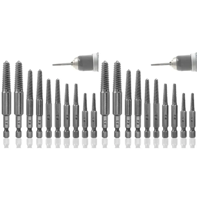 

【АКЦИЯ】Набор экстракторов для винтов, 20 шт., экстракторы для сломанных винтов с шестигранным хвостовиком 1/4 дюйма, набор для удаления и извлечения винтов.