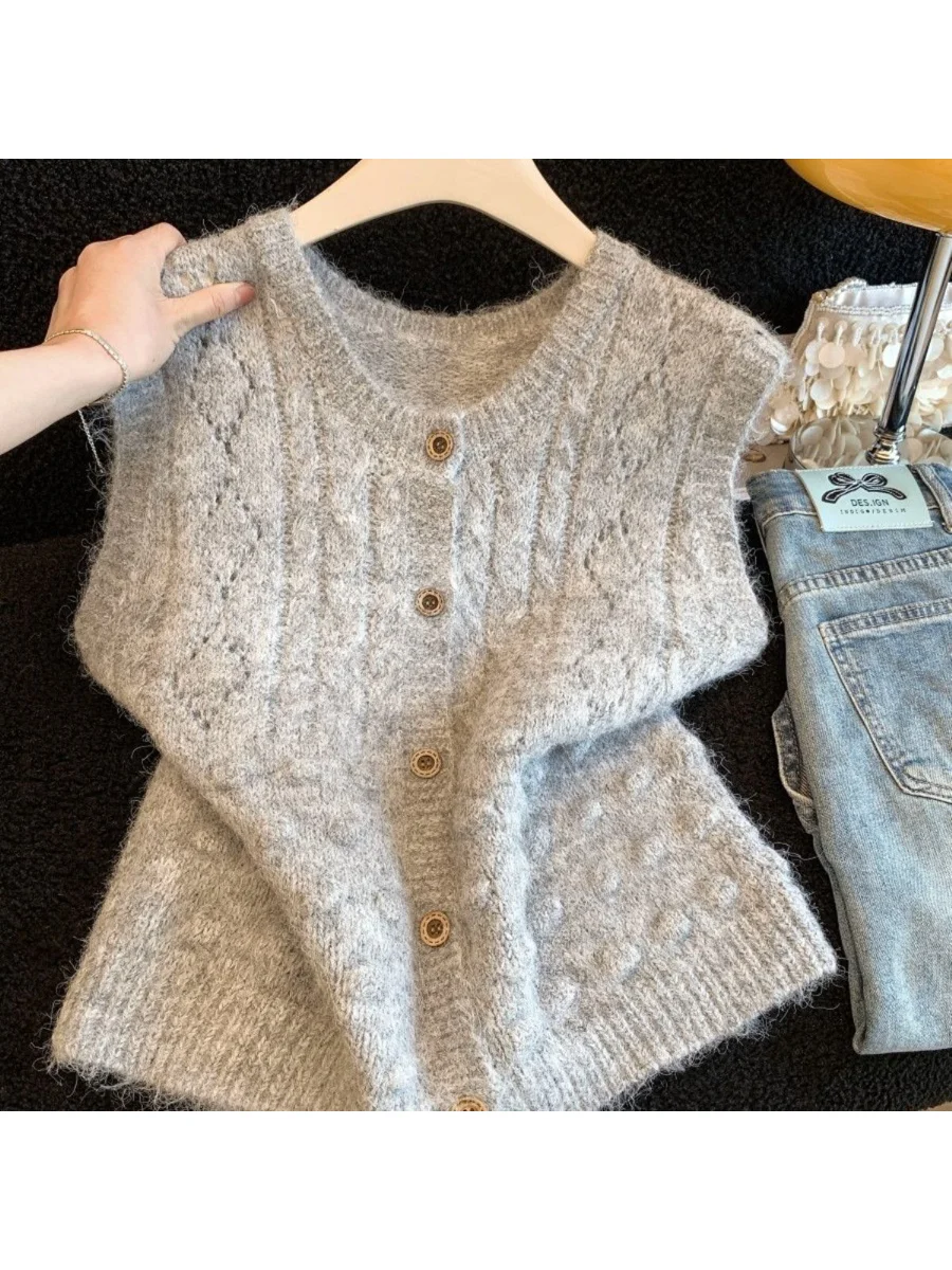 Lazy Style Women's Knitted Open Cardigan Vest Spring Autumn 2026 New Outerwear Layering Sleeveless Tank Top Cleanfit