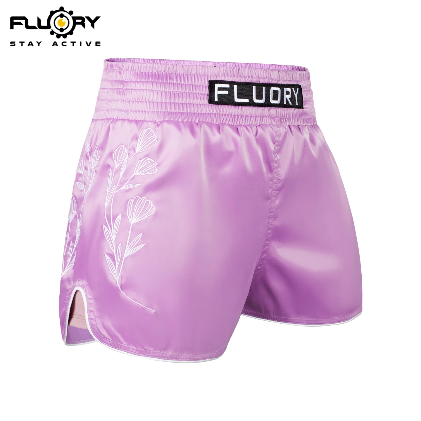 

FLUORY pink embroidered Muay Thai shorts, anti glare pocket boxing pants, yoga pants, gym training boxing sports pants