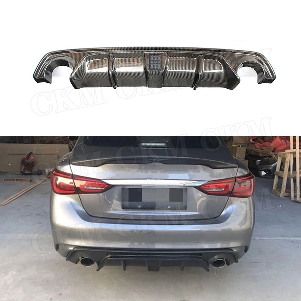 

For Infiniti Q50 Sedan 4 Door 2018 2019 Carbon Fiber Add On Car Rear Bumper Diffuser Lip Spoiler With Lamp Bumper Car Styling