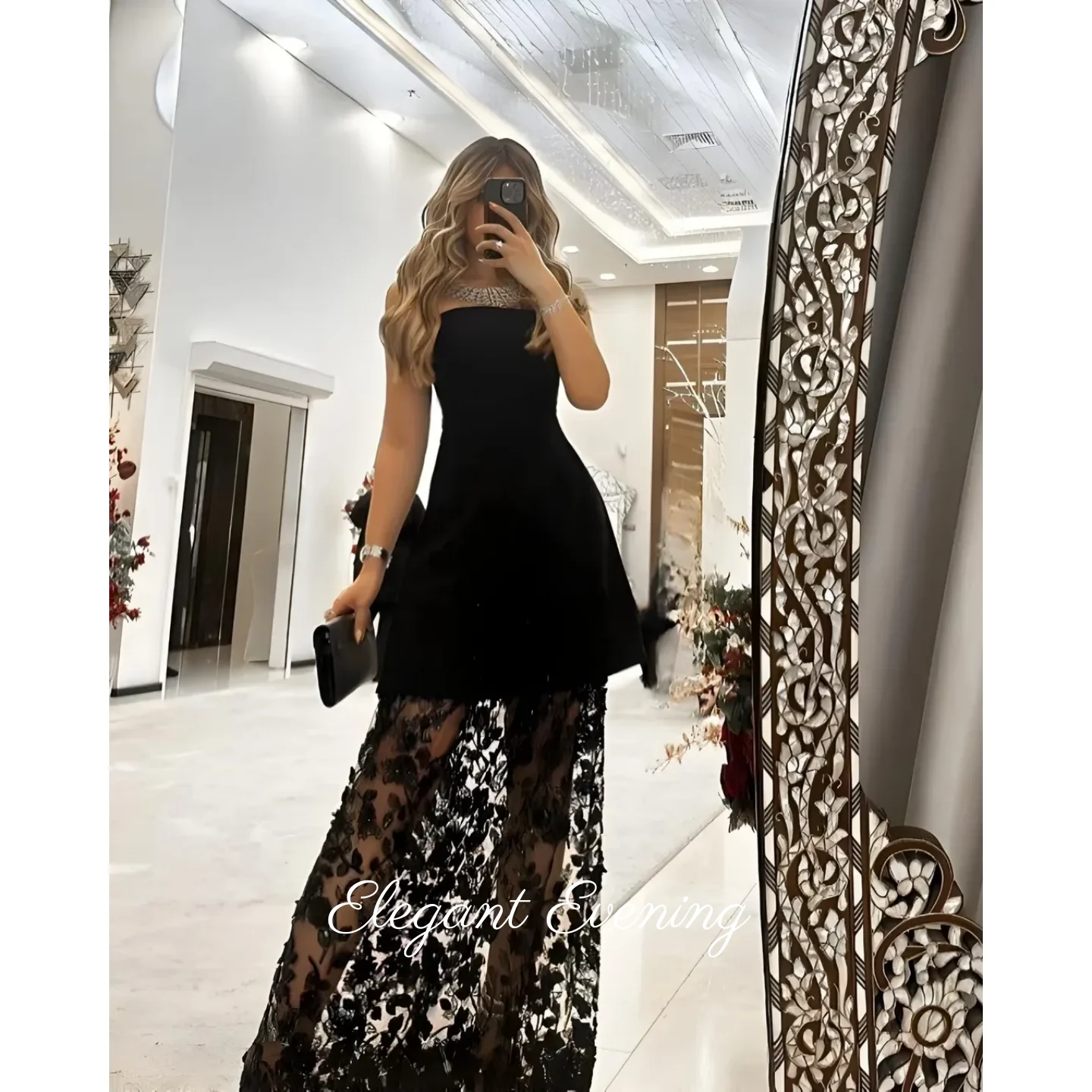 

Элегантное вечернее платье, платье по индивидуальному заказу, новое платье трапециевидной формы с черными кристаллами для выпускного вечера 2025, классическое вечернее свадебное платье без бретелек