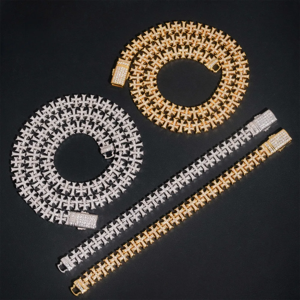 

Iced Out 5A Циркон 10 мм Крест Кубинский Браслет-Цепочка Латунь Хип-Хоп Рок Цирконий Крест Ланка Браслет Для Мужчин Подарок На День Рождения