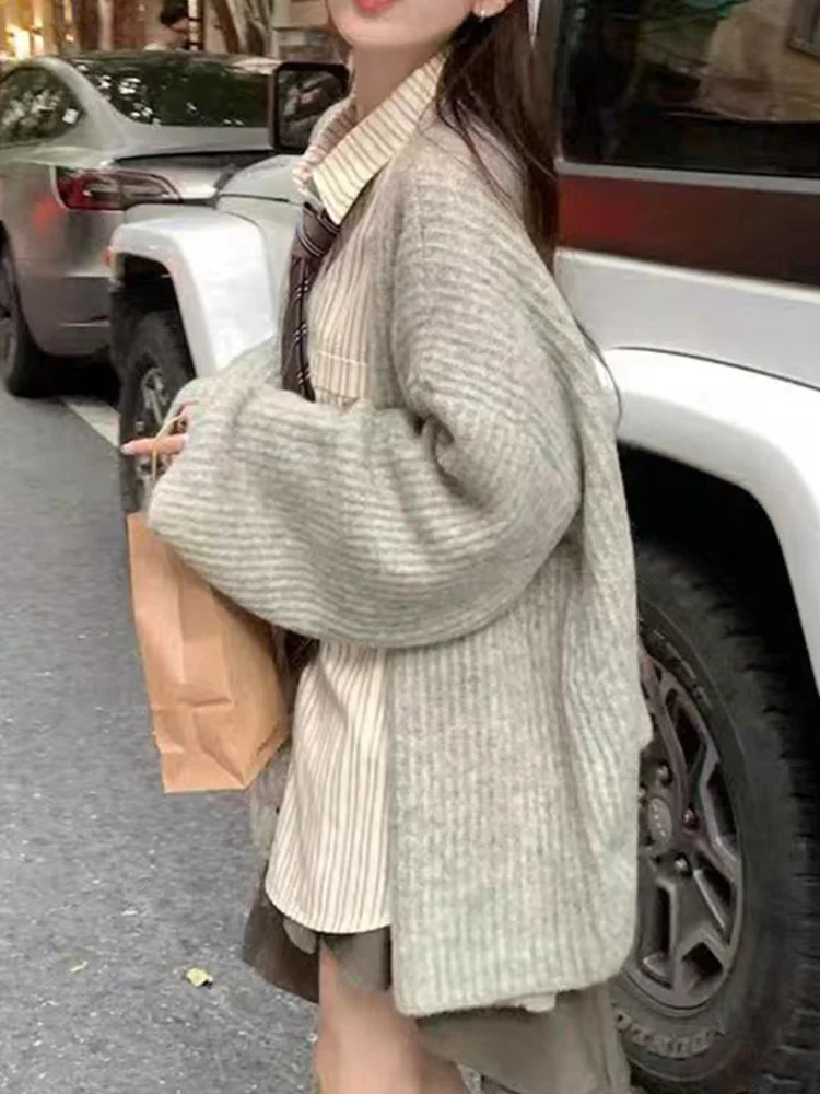 Nova moda outono e inverno roupas femininas de manga comprida de malha cardigan camisola casual médio e longo casaco feminino