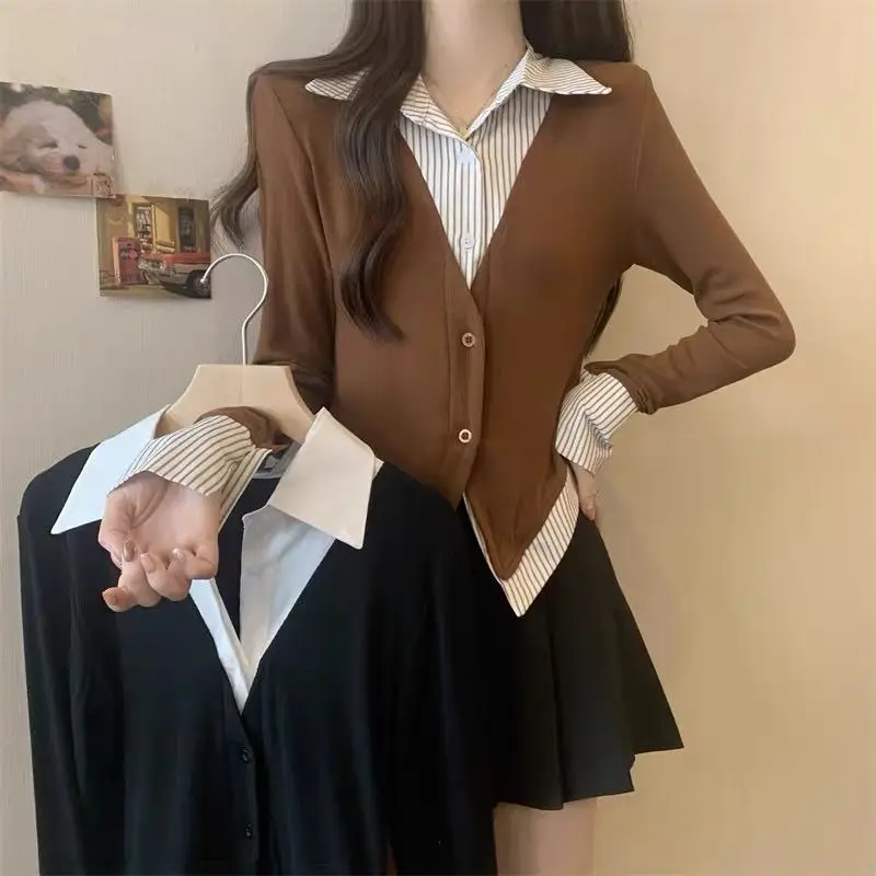 Top femminili a righe primavera autunno carino elegante novità 2025 Vintage nuova camicia e camicetta da donna giovanile a maniche lunghe