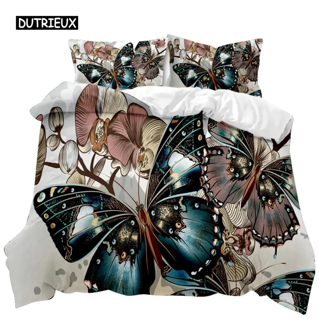 

Butterfly Duvet Cover Set Butterfly Plum Branch Pattern Bedding Set Soft Bedclothes Twin Queen King Size Polyester Qulit Cover