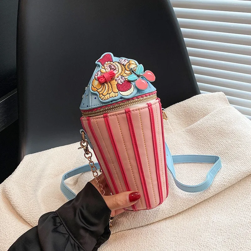 

Creative Ice Cream Print Crossbody Bag for Women Colorful Metal Chain Shoulder Bag Cute Design Phone Bag for Teenage Girls