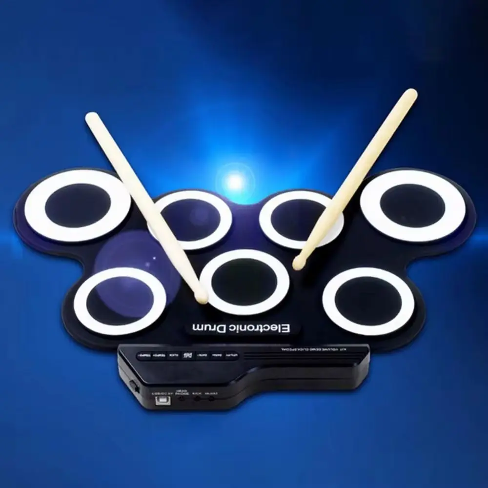 

1 Box 7-Pads Electronic Drum Set USB Hand Roll Portable Electronic Drum Pop Rock HIFI Folding Music Drums for Beginner Practice