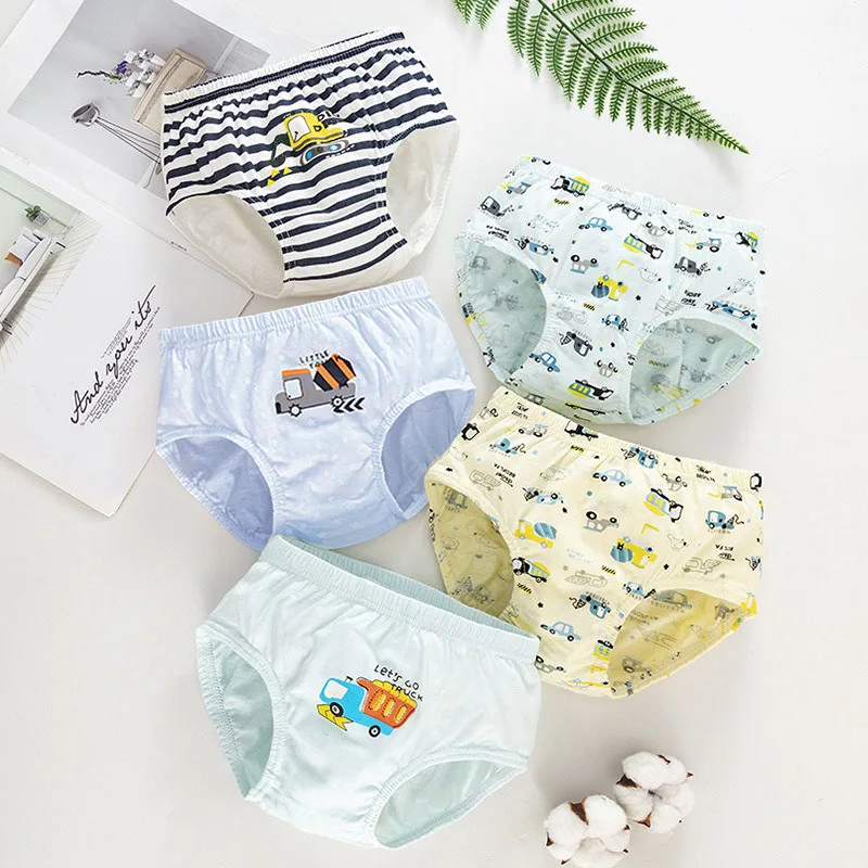 5/20 Pcs Cotton Children Boys Triangle Underwear High-quality Boys Briefs Car Print Cartoon Elastic Cozy Soft Toddler Knickers