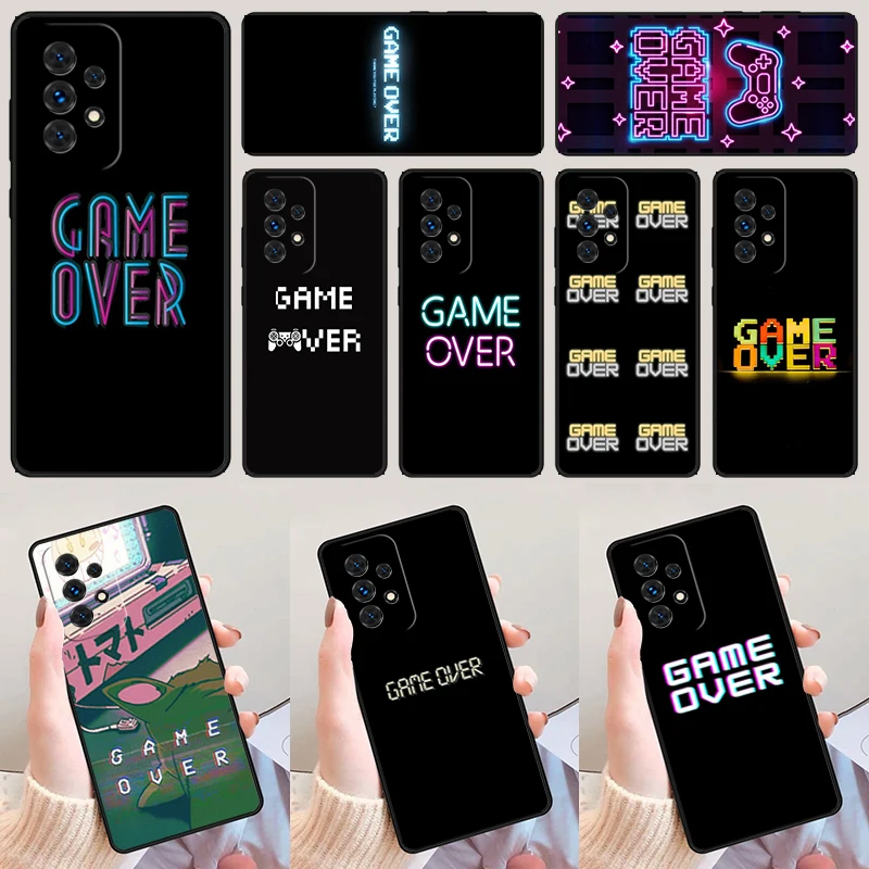 Neon Game Over Pixel phone case For Samsung Galaxy A42 A31 A40 A51 A71 A32 A80 A91 A52 A72 A73 A20e A21S A50 A70 A11 A12 Cover