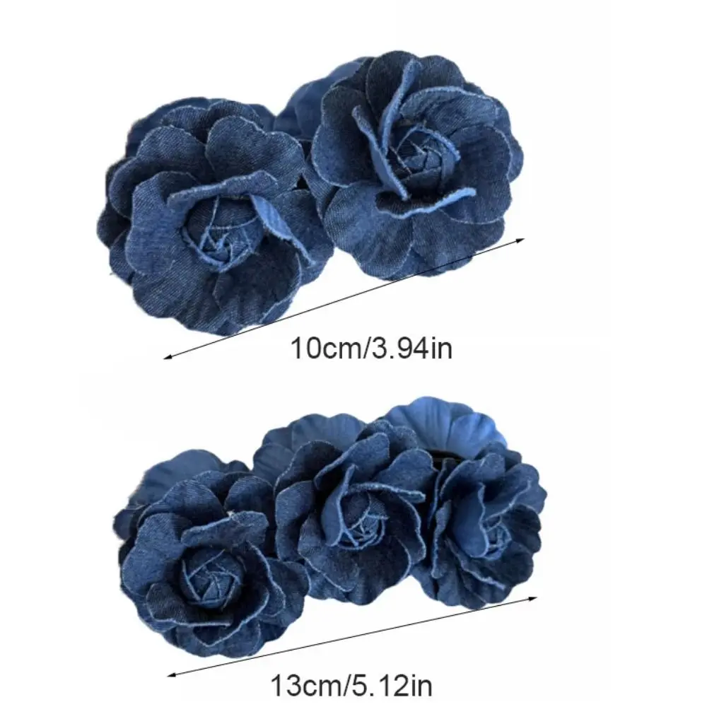 Заколка в виде акулы, джинсовые заколки с синим цветком и бананом, корейский стиль, камелия, женская вертикальная заколка, пластиковая ткань, витая заколка для волос с цветочным принтом для девочек