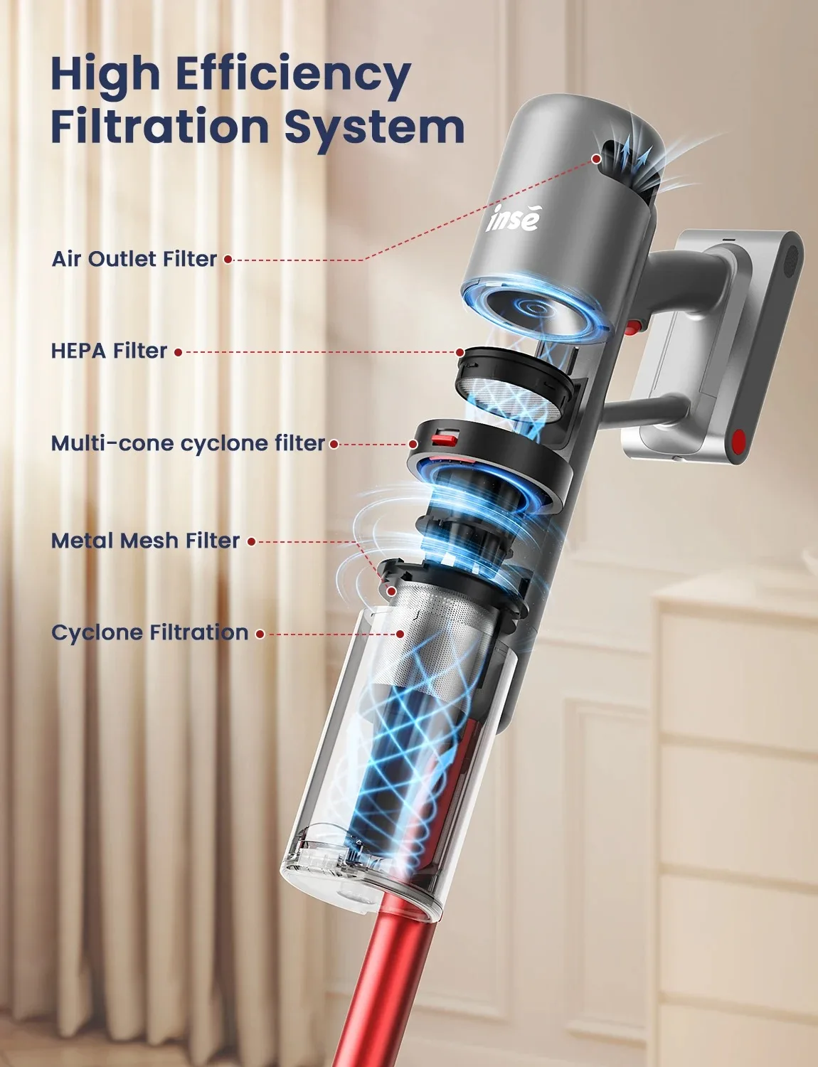 INSE V120 Cordless Vacuum Cleaner 30Kpa Suction for Effective Cleaning 60 minutes Long Runtime with LED Display Wireless Cleaner