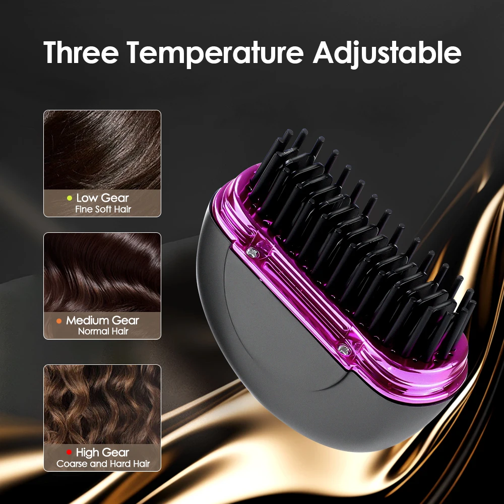 Cordless Hair Straightener Brush for Travel Mini Hot Comb Hair Styler Heating Comb 1500mAh Anti-Scald Wireless Curling Comb