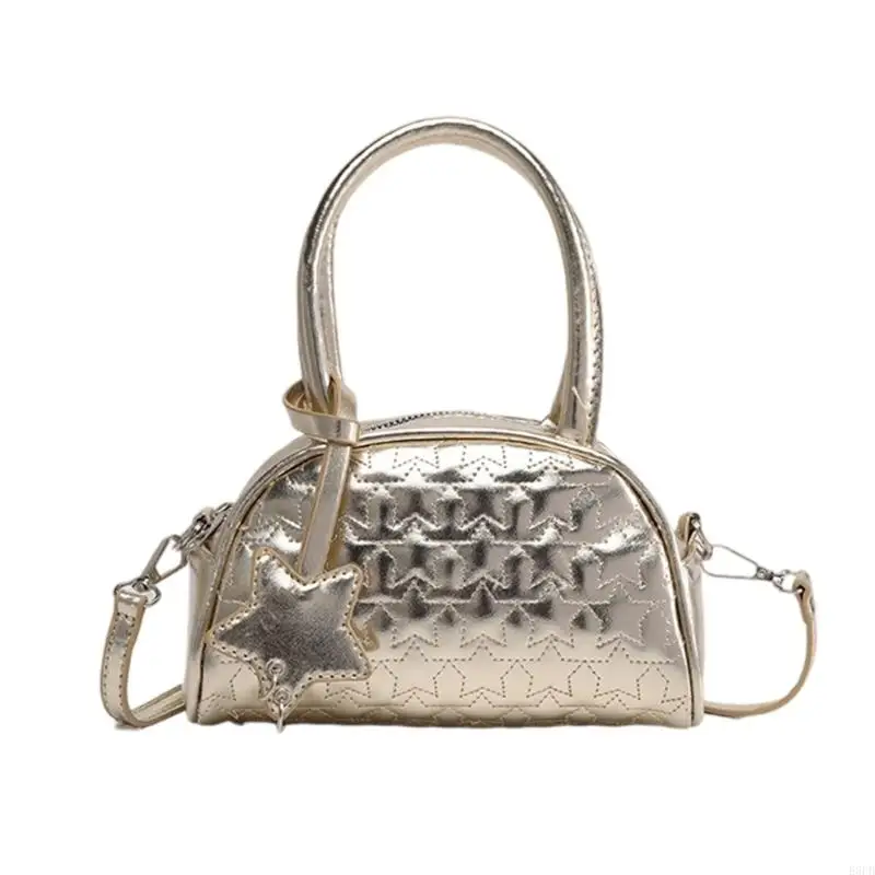 

E8FB Star Pattern Crossbody Bag for Women PU Leather Shoulder Bag Trendy Commuting Bag Small Bag Bowling Bag