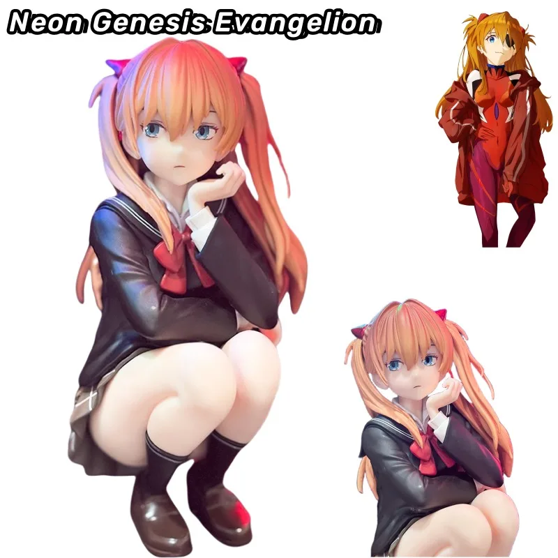 

New Neon Genesis Evangelion Asuka Anime Peripherals Creative Cartoon Squatting Shape Desktop Car Chassis Decorative Ornaments