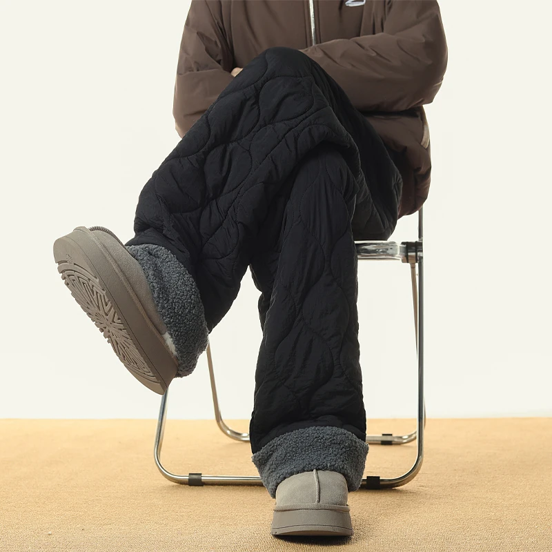 Men Velvet Thick Casual Wide Leg Pants Winter Mens Outerwear Fleece Warm Pants Men Loose Oversize Thermal Straight Trousers