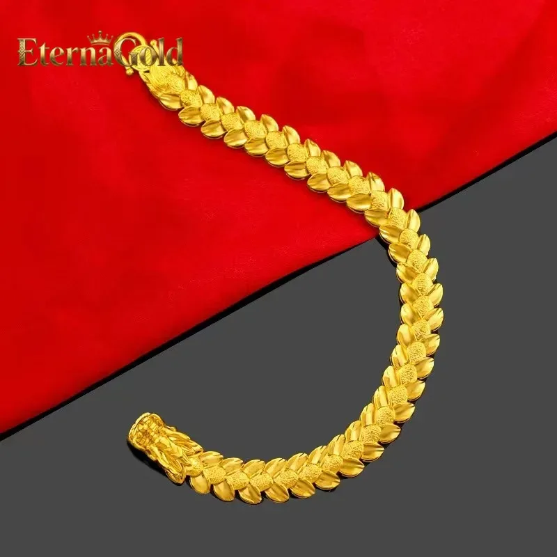 

EternaGold Luxury 24K 9999 Pure Gold Real Gold Aggressive Dragon Bracelet Faucet Wheat Bracelet for Men