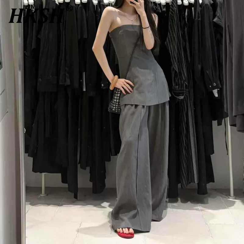 

HKSH Summer New Women Tide Chic High Street Casual Temperament Elegant Fashion Simple Style Solid Solor Wrapped Vest Tops HK5286