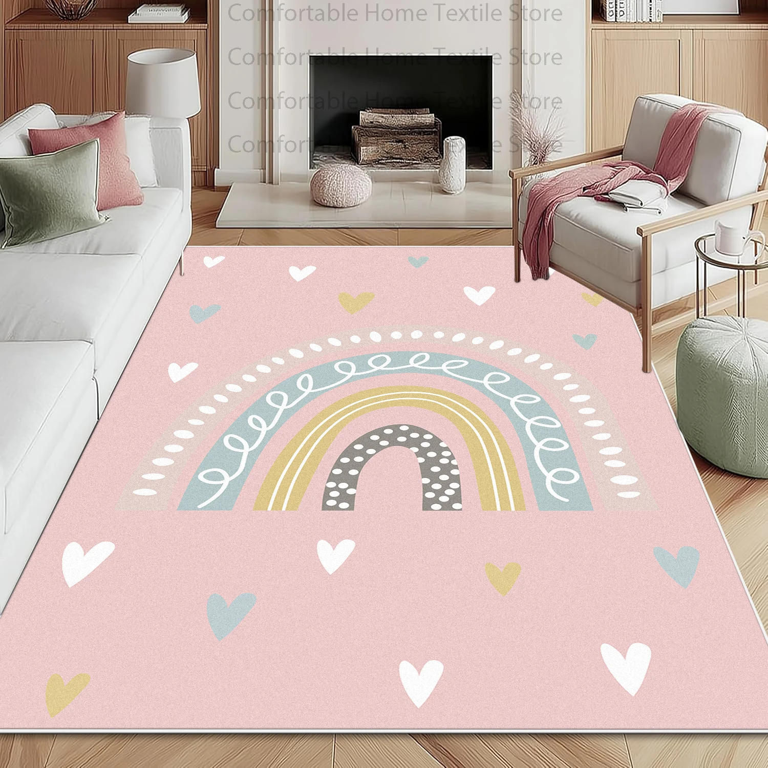 

Nordic Rainbow Abstract Style Living Room Carpet Cute Stripes Soft Plush Decoration Home Rug Cloakroom Washable Foldable Mat