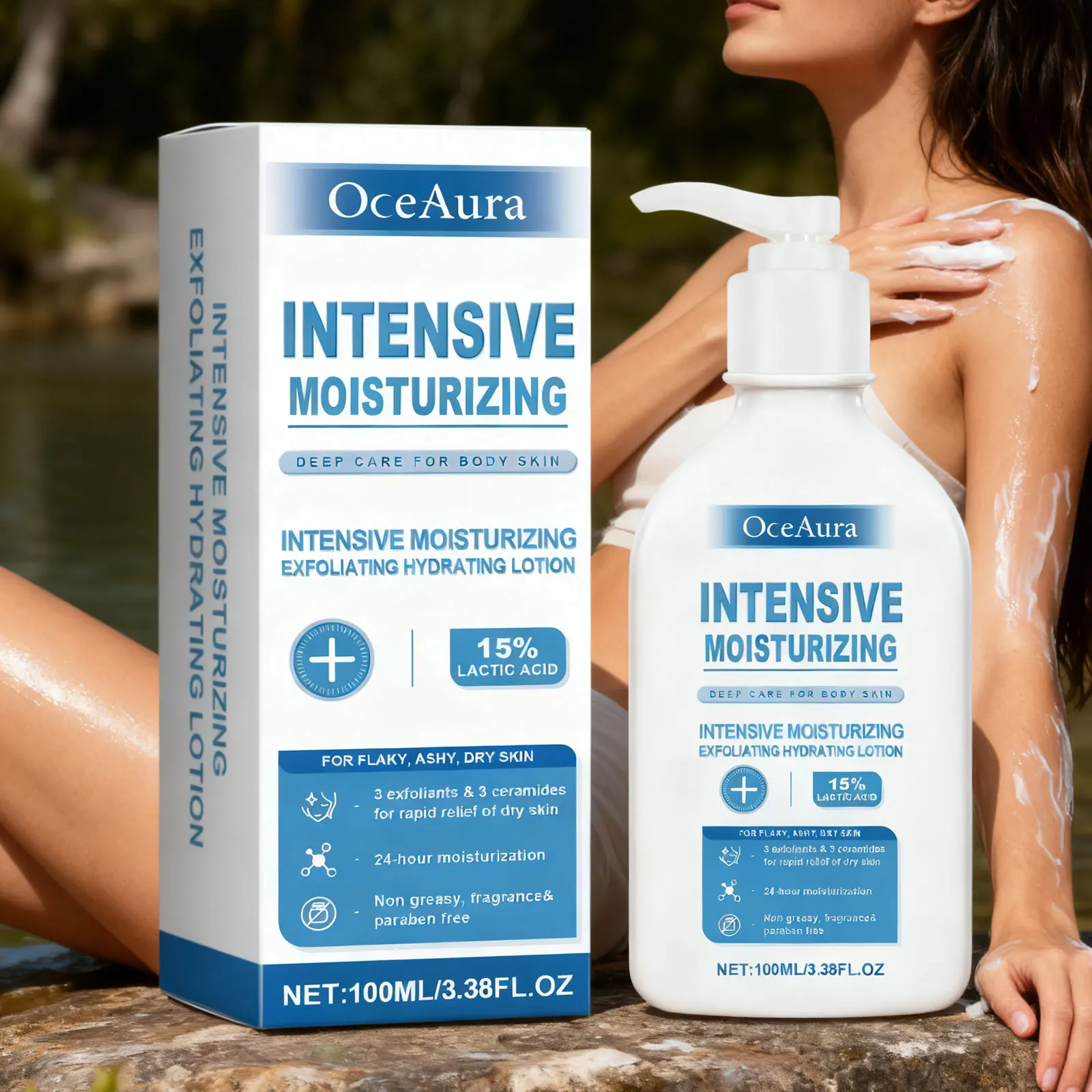 OceAura Intensive Healing Body Lotion for Dry Skin - Exfoliating Hydrating Moisturizer Deep Nourishing Non-Greasy Skin Care