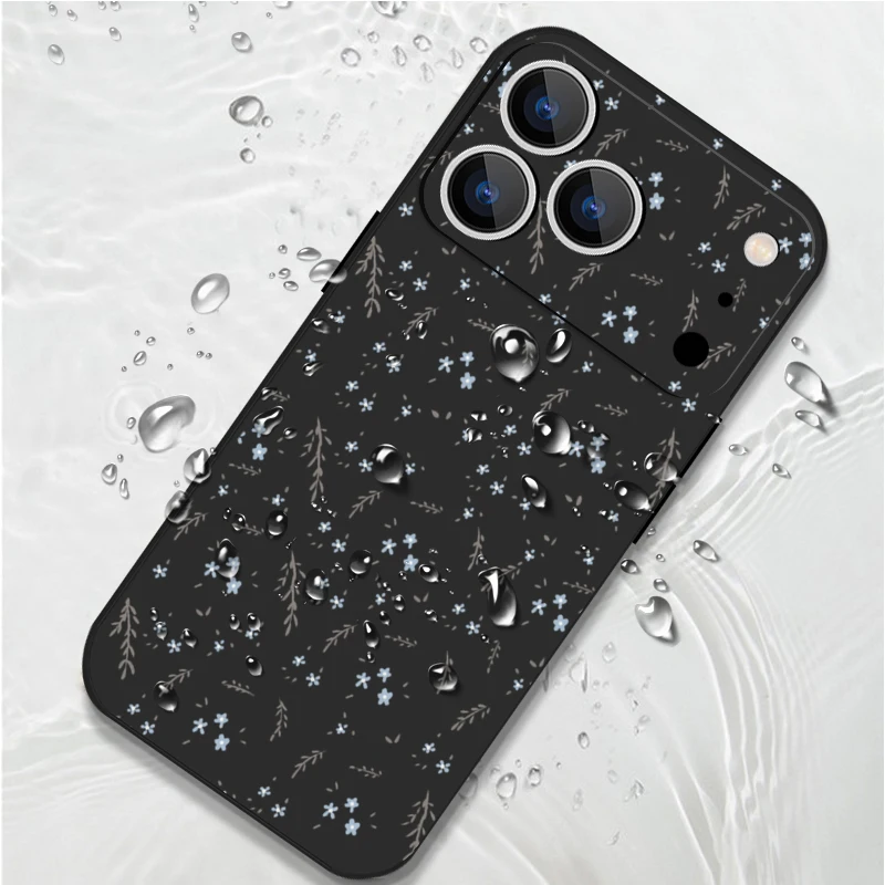 Para iPhone 16 Pro Max funda con cordón pequeño patrón de flores azules funda de silicona TPU suave para iPhone 17 Pro Max Air 15 14 13 12 1116e