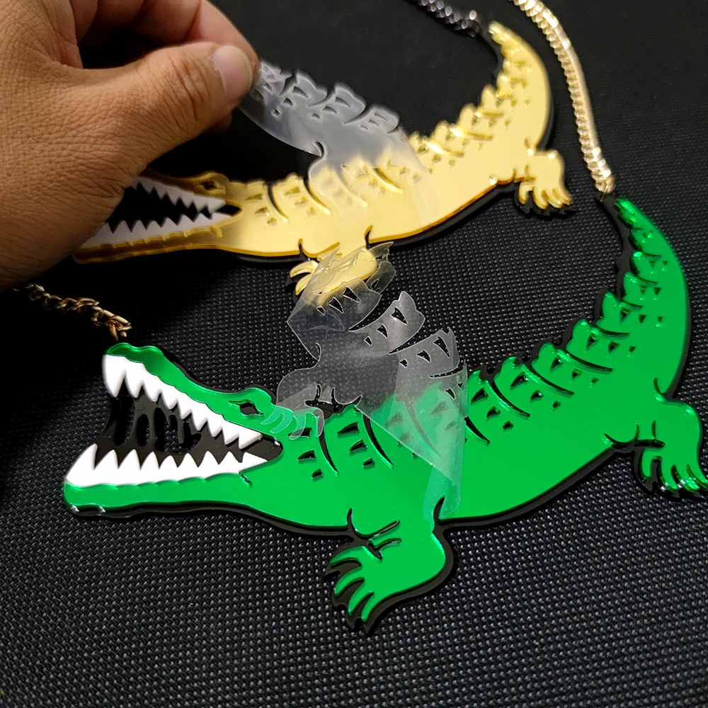 KUGUYS Fashion Jewelry Acrylic Large Pendant Necklace for Men Women HipHop Crocodile Black Link Chain DS DJ Accessories