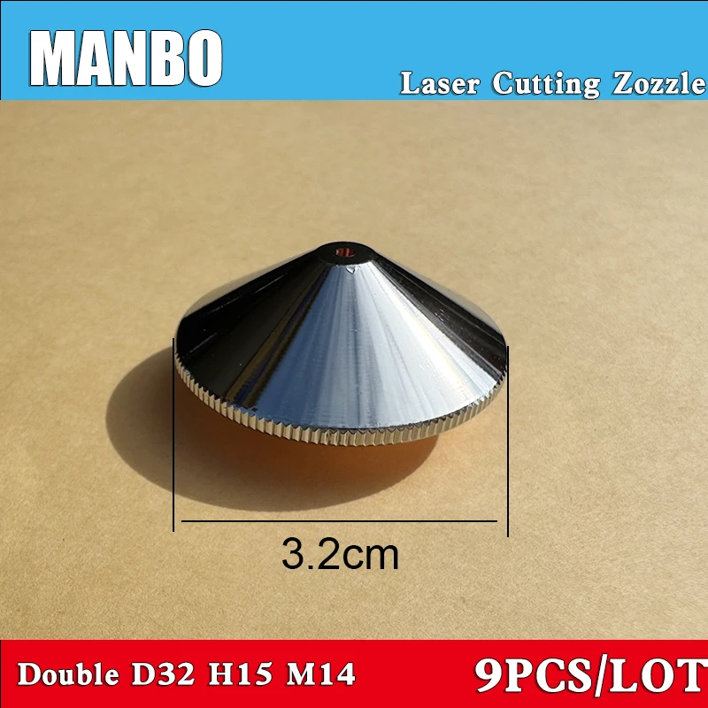 MANBO 9 Stück Faserlaserdüsen, ein- und zweischichtig verchromt, D32 H15 M14 Kaliber 1,0-5,0 mm für Raytools Precitec WSX Laser – Detail 3