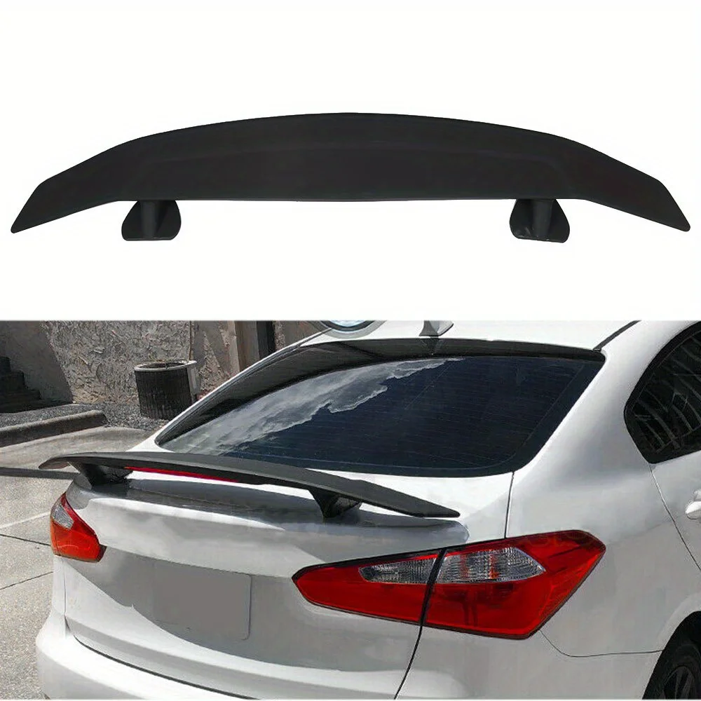 

52" Universal Matte Black Trunk Spoiler Wing Fin Tail w/ LED Lights 2 Pedestal