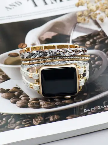 Boho Leather strap for apple Watch strap, men and women 38mm/40mm/41mm 42mm/44mm/45mm/49mm, stylish hand-printed leather strap