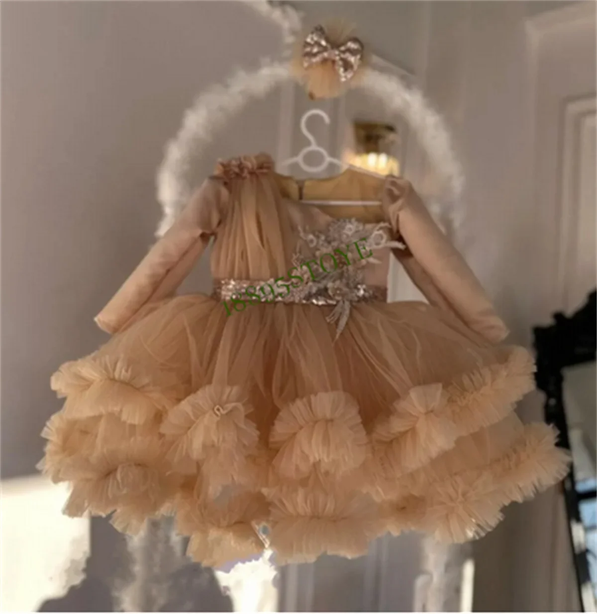 2024 New Arrival Pink Baby Girl Party Dress Full Sleeve Infant Birthday Gown Wedding Prom Dance Costume 1-14 Year Vestidos