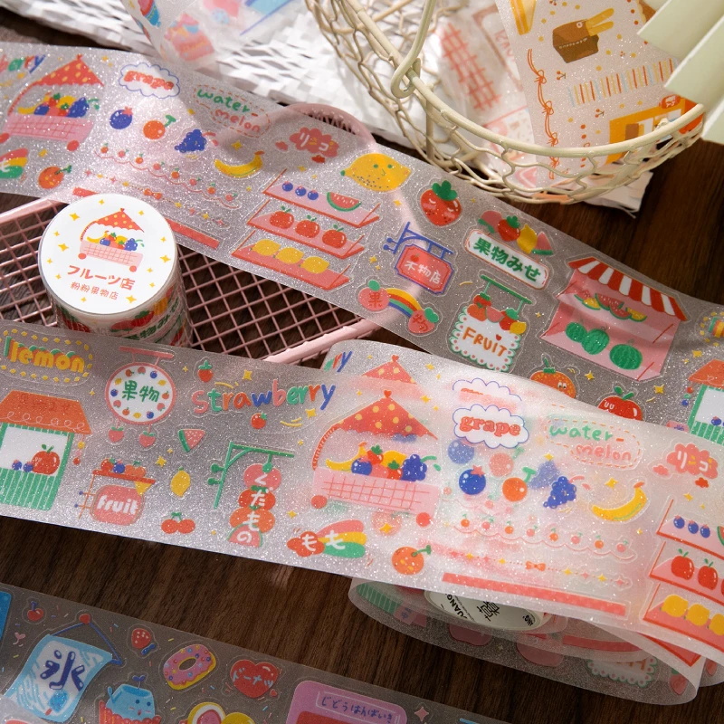 60 ミリメートル * 2 メートル/ロールショッピングパーティーシリーズかわいいフラッシュサンド PET 切削ステッカーテープ DIY ジャンクジャーナル素材スクラップブックステッカー