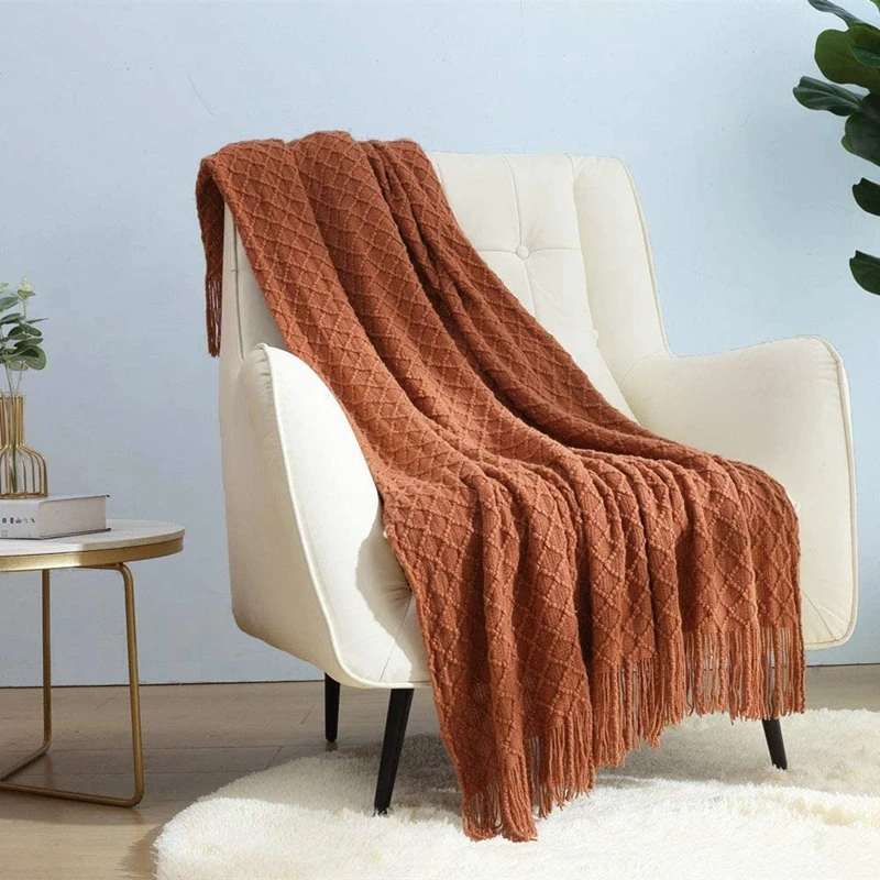 Camarel Big Knitted Throw Blanket, Lightweight and Soft Decorative Nordic Cozy Gift Blanket with Tassels for Travel, Couch, Bed