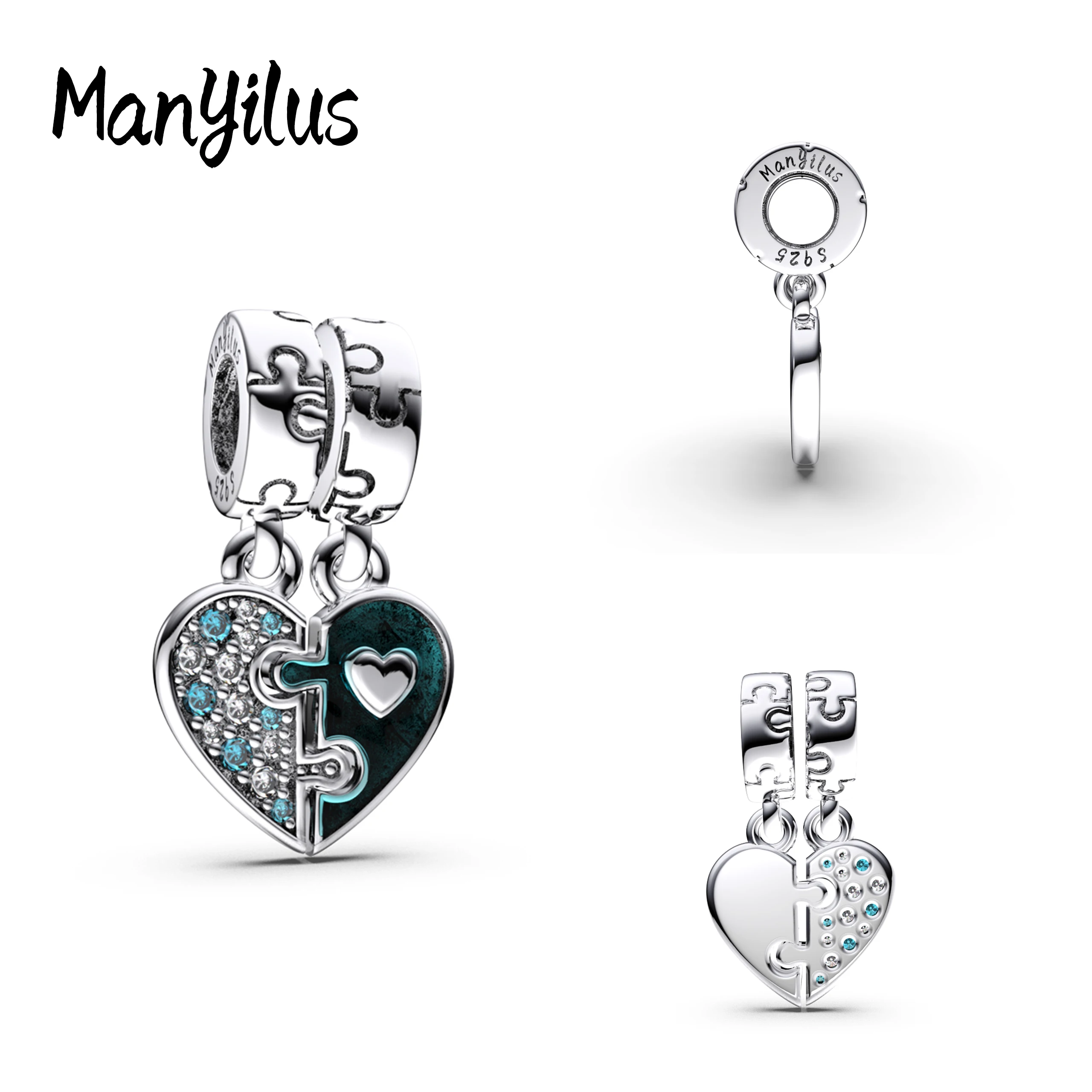 

Manyilus Hot Sale Heart Puzzle Charms S925 Sterling Silver Bag Beads For Original 925 Charm Bracelet Charms For Jewelry Making