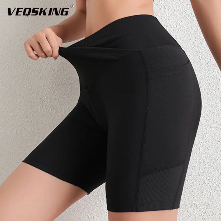 

VEQSKING Female Peach Hip Cross Waist Yoga Shorts, High Waist Hip Lifting Tight Fast Drying Breathable with Pocket Sports Shorts