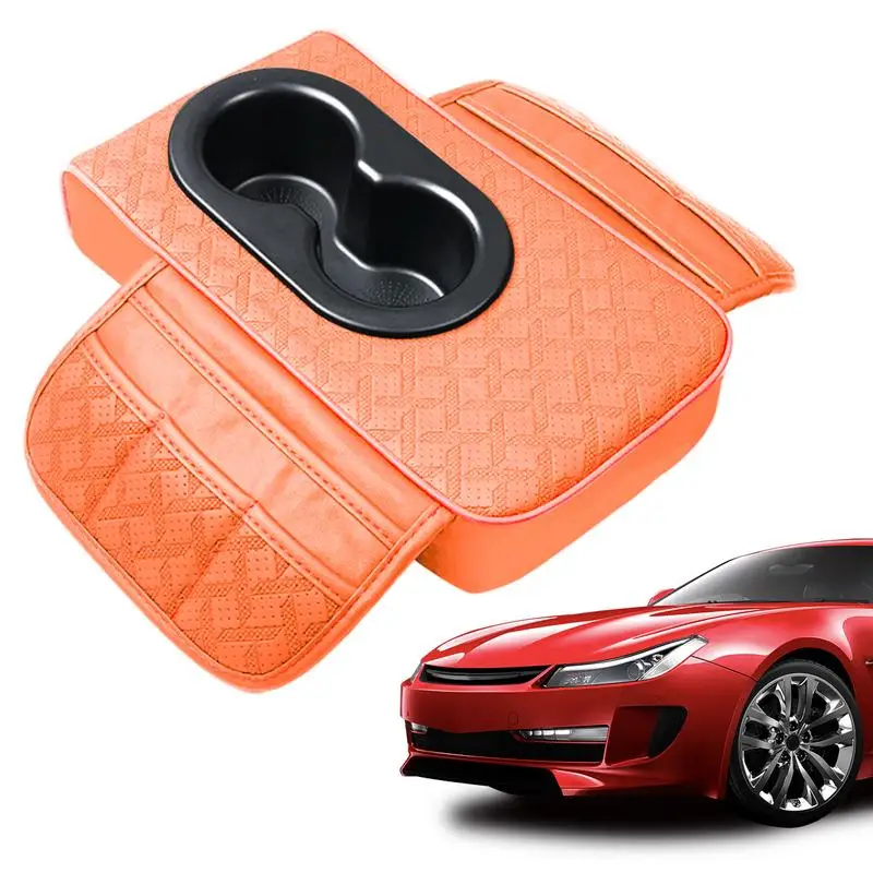 Arm Rest Cover for Car Waterproof Car Center Console Cushion Pad PU Leather Console Mat with Cup Holder Car Interior Accessories