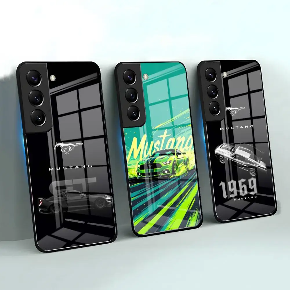 Car M-Mustang-S Phone Case For Samsung S25 S24 FE S23 S22 S21 Plus S20 Ultra Note20Ultra Black Glass Cover
