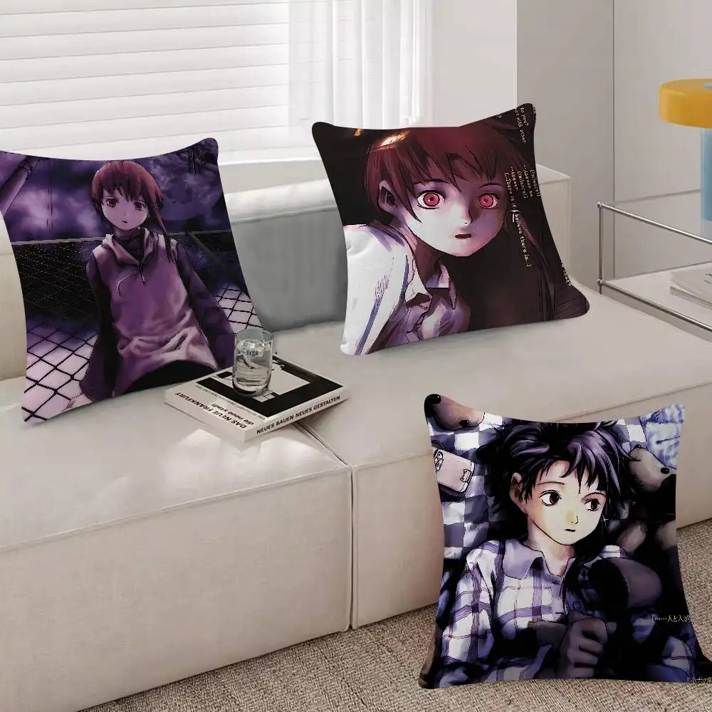 Serial E-Experiments Lain Anime Pillow Case For Sofa Decor Car Office Room Printing Cushion Cover Decorations And Protector