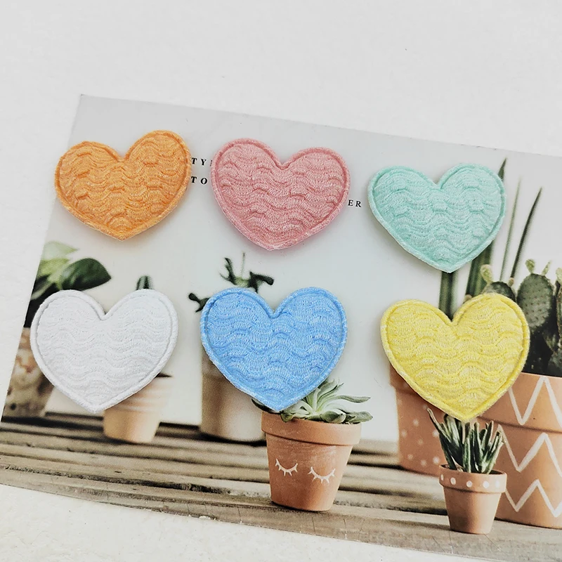 100Pcs 3.5x3CM Heart Padded Appliques For Clothes Hat Sewing Supplies DIY Headwear Hair Clip Bow Decor Patches