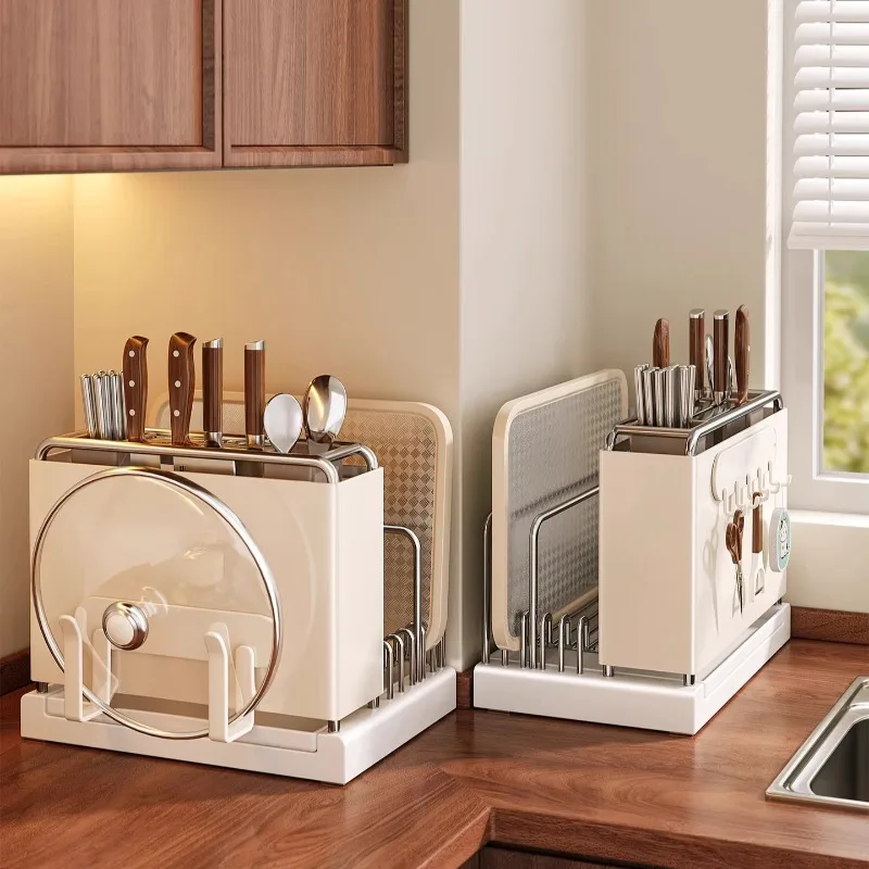 

Multifunctional Knife Holder & Kitchen Organizer Carbon Steel Storage Block for Chef Knives, Utensils, Countertop Space Saving