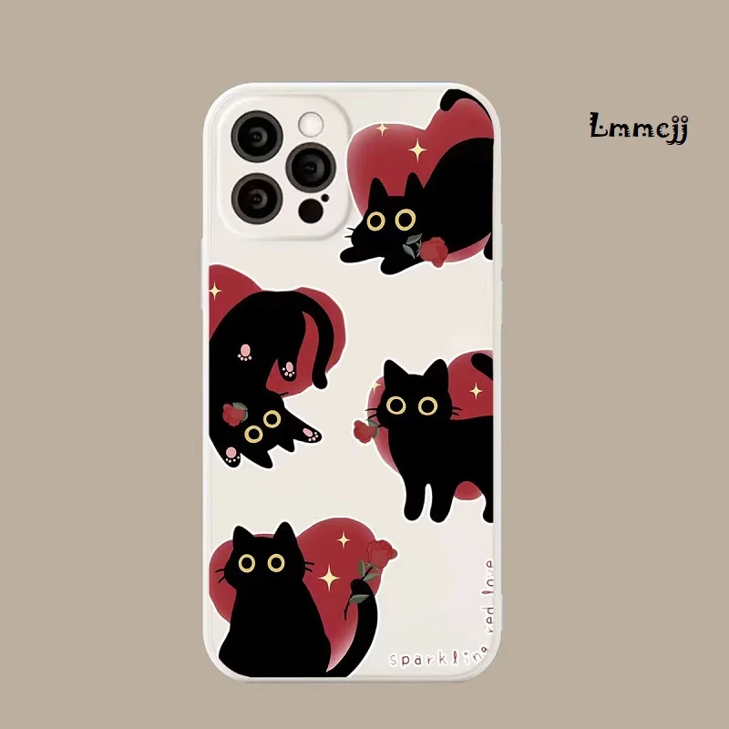 Lmmcjj Heart Cat Phone Case For iPhone 14 Plus 12 Mini 11 13 Pro X XS Max XR Se 2020 For Samsung Galaxy S23 Ultra Silicone Cover