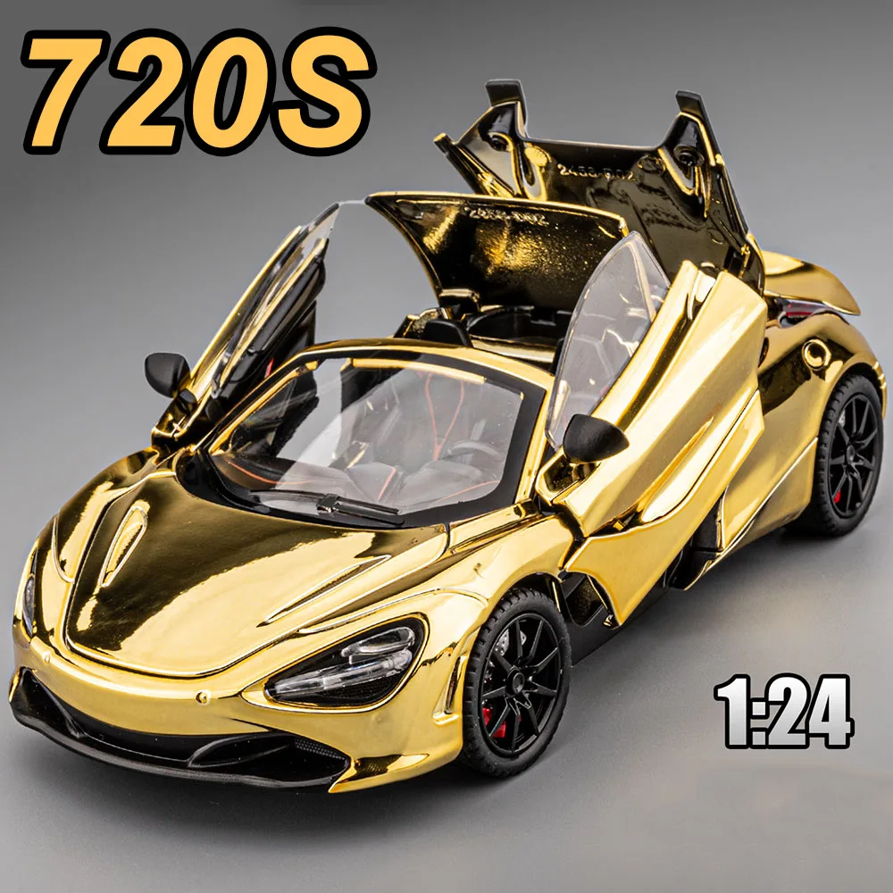 รถโมเดลไดแคสต์อัลลอยด์ 1:24 720S EVO ซูเปอร์คาร์ ของเล่นเด็ก พร้อมระบบพวงมาลัย ประตูเปิดได้ มีเสียงและไฟ รถแบบดึงหลัง ของขวัญคริสต์มาสสำหรับเด็ก