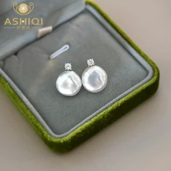 ASHIQI-pendientes de plata de ley 925 con Perla Barroca Natural para mujer, aretes de circonita, estilo coreano, regalo