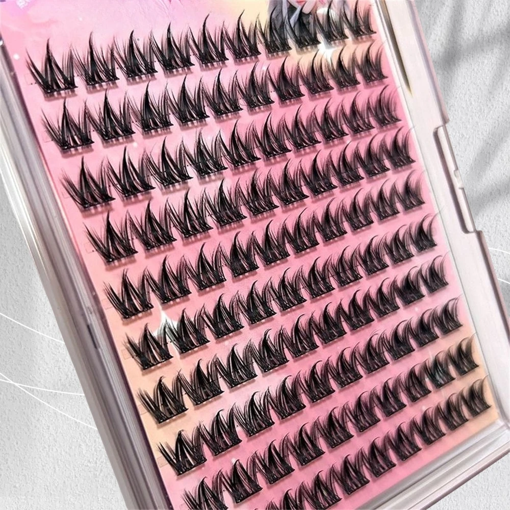 100 Cluster mit selbstklebenden Wimpern, gekräuselter und schlanker Hundestil, 12 mm natürlich verdickte dünne Streifenwimpern, selbstverlängernd – Detail 3