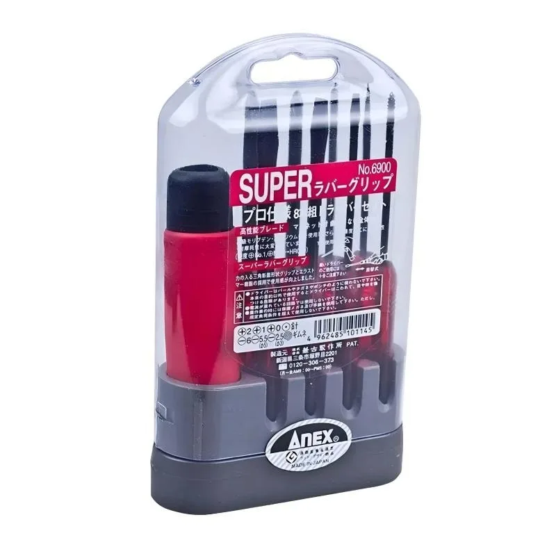 ANEX NO.6900 9-Piece Screwdriver Set, Slotted/T-Ratchet Replaceable Bits, Japanese Precision Hand Tool view 6