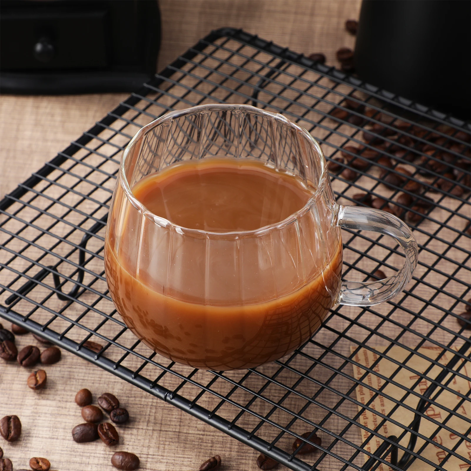 

Glass Coffee Mug Clear Glass Cup Large Capacity Stylish Vertical Stripe Home Office Coffee Tea Drink Milk Cup Milk Mug